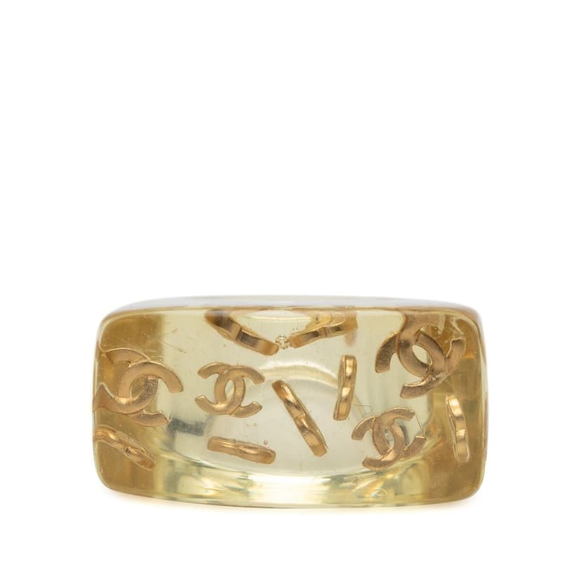 Chanel CC Acrylic and Gold Plated Logo Ring