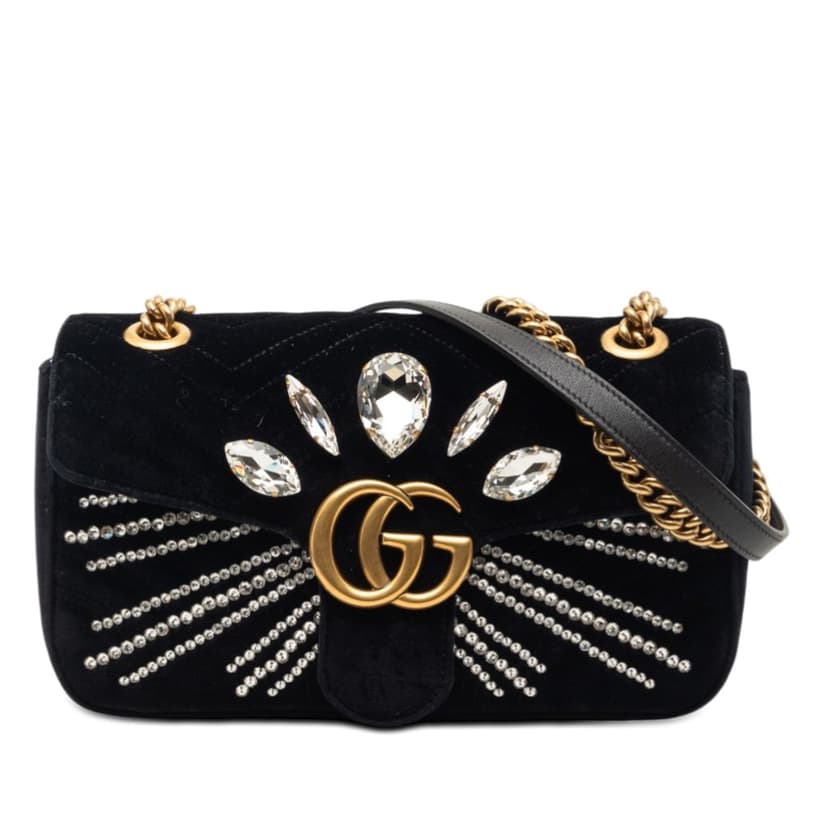 Gucci Medium GG Marmont Matelasse Velvet Crystal Embellished Shoulder Bag