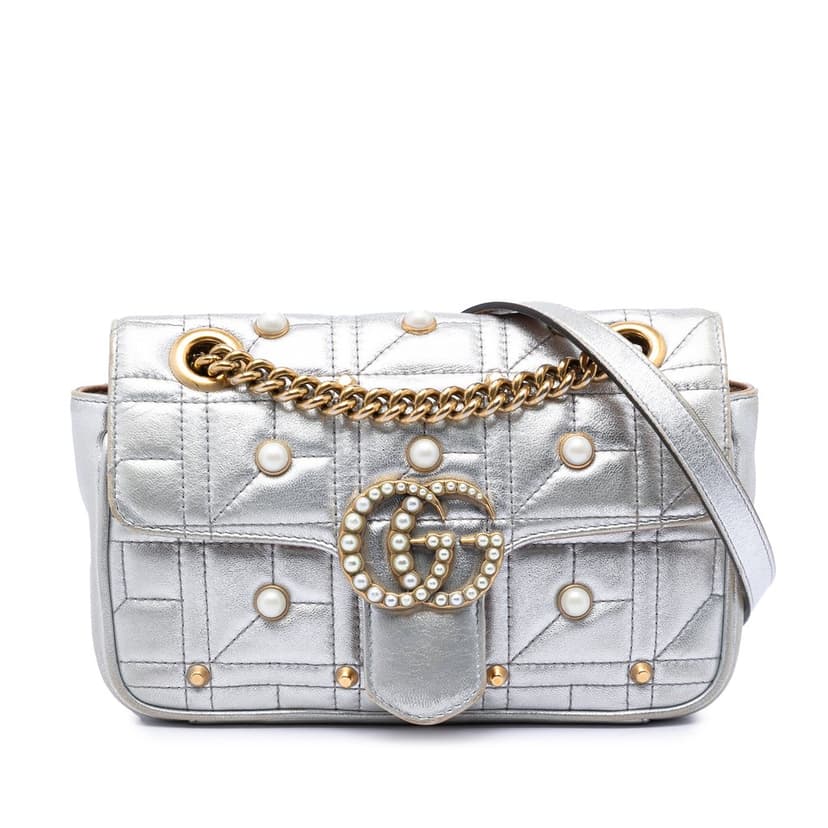 Gucci Small Pearly GG Marmont Pearl Studded Matelasse Leather Shoulder Bag