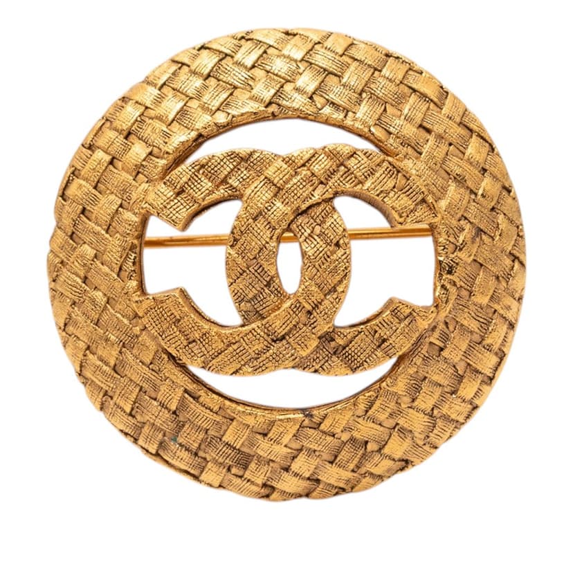Chanel CC Gold Plated Woven Round Brooch