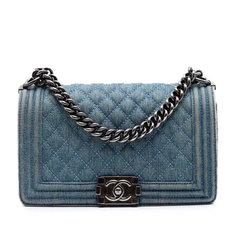 Chanel Old Medium Quilted Denim Boy Flap