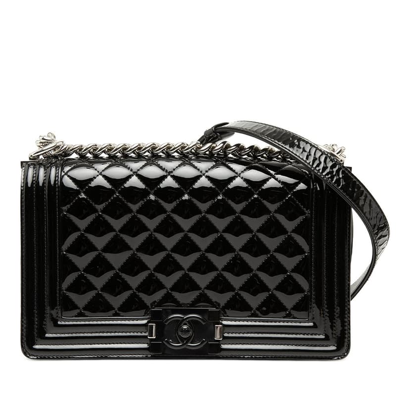 Chanel Old Medium Quilted Patent Acrylic Boy Flap