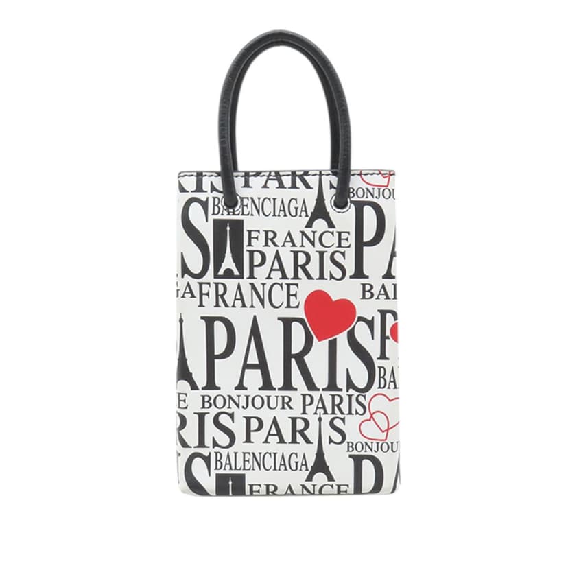 Balenciaga Mini Calfskin Bonjour Paris Shopping Phone Holder