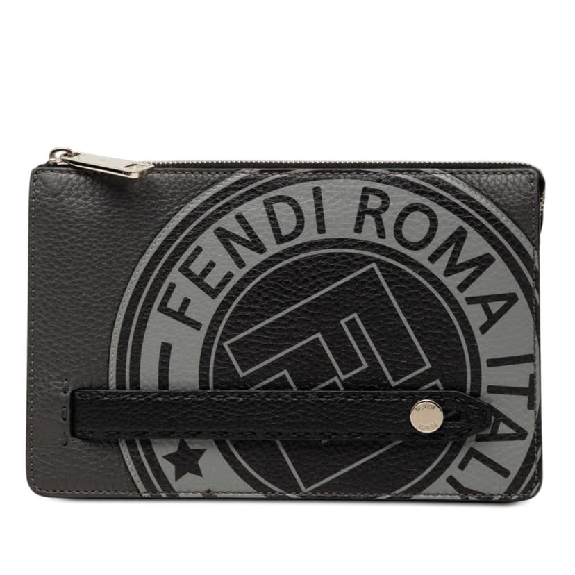 Fendi Grained Leather Roma Selleria Zip Clutch