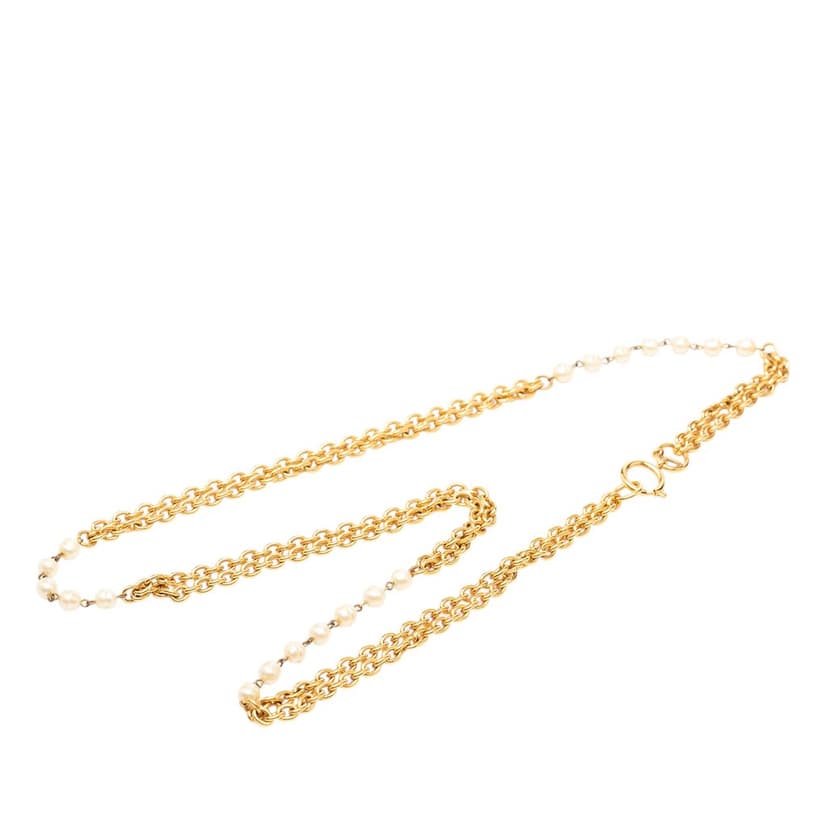 Chanel Gold Plated Faux Pearl Multistrand Pendant Necklace