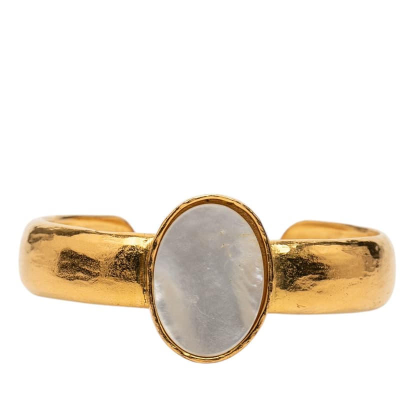Chanel CC Gold Plated Faux Pearl Mother of Pearl Cuff Bracelet