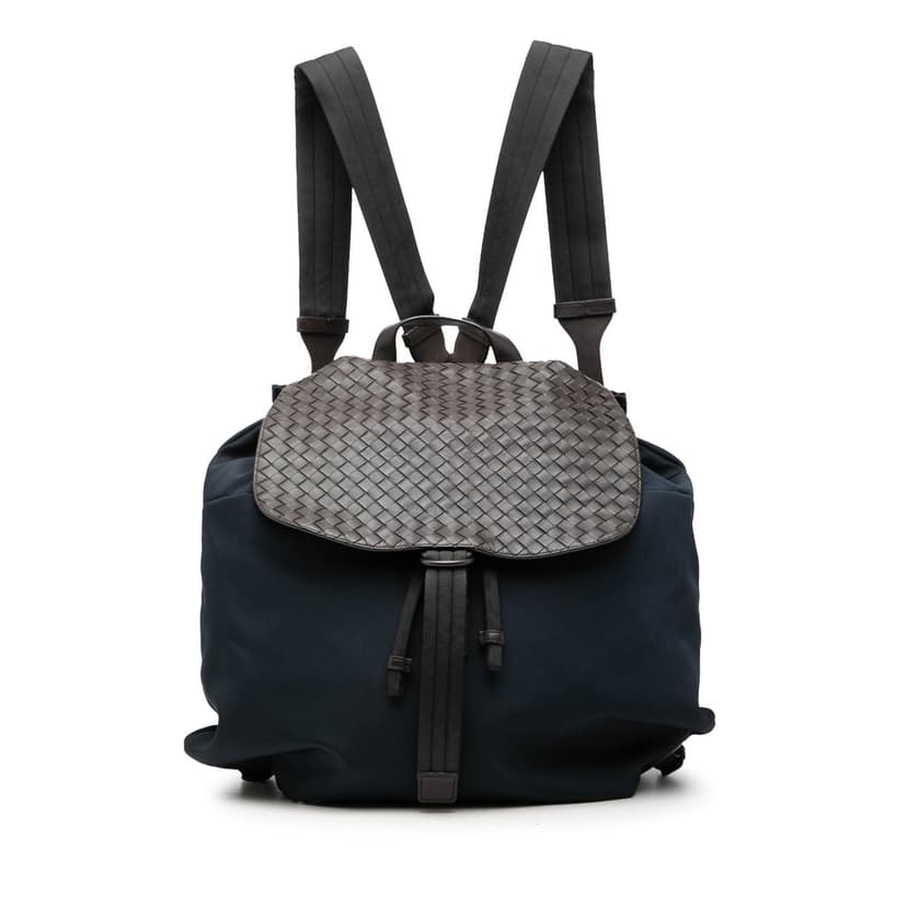 Bottega Veneta Canvas and Nappa Intrecciato Flap Backpack