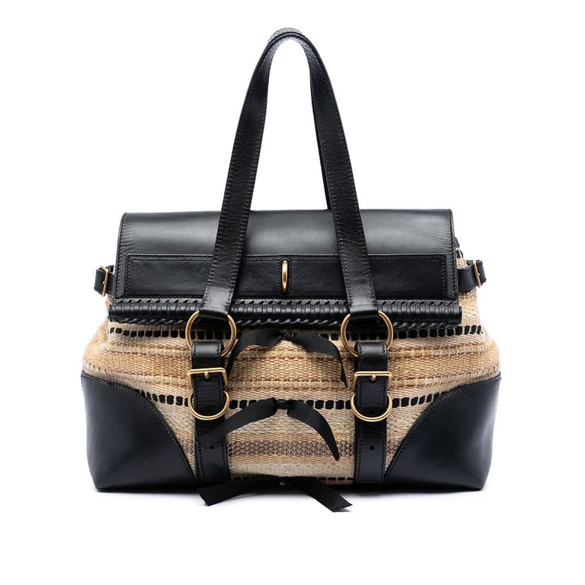 Saint Laurent Woven Raffia and Leather Maia Padlock Handbag