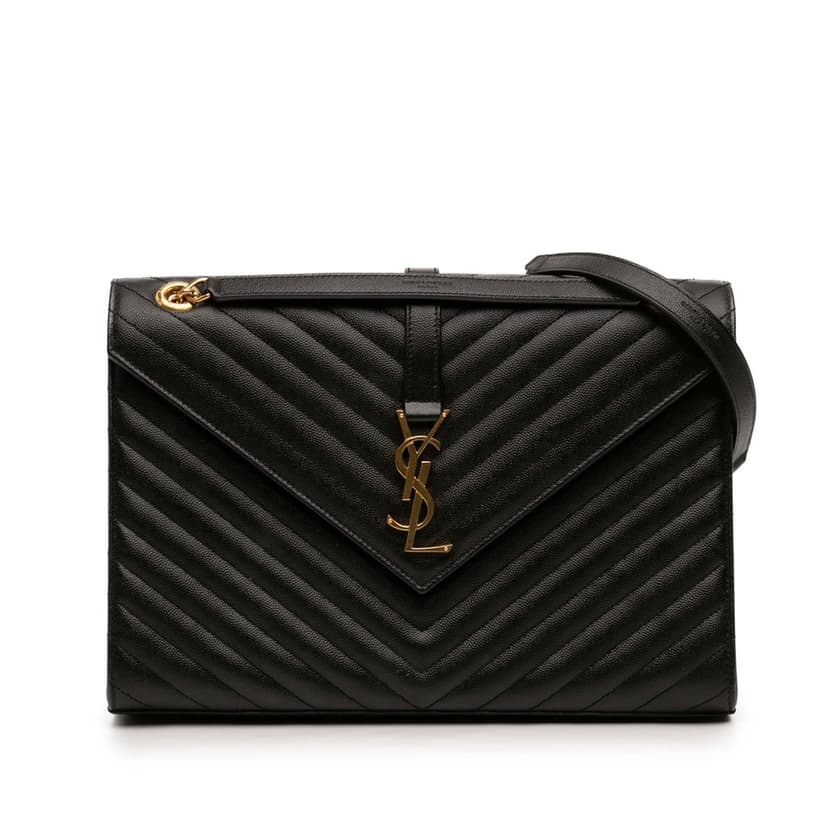 Saint Laurent Large Chevron Grain de Poudre Monogram Envelope Bag