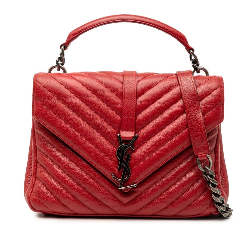 Saint Laurent Medium Chevron Sheepskin Monogram College Satchel
