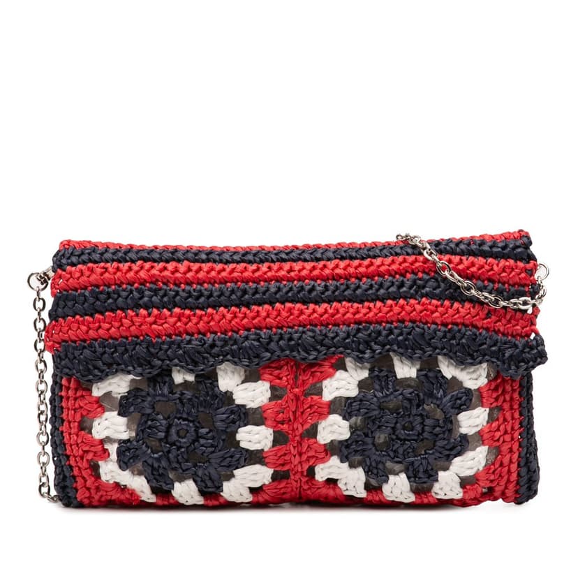 Miu Miu Multicolor Raffia Crochet Wallet on Chain