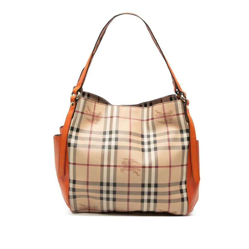 Burberry Small Leather Trimmed Haymarket Check Coated Canvas Canterbury Tote