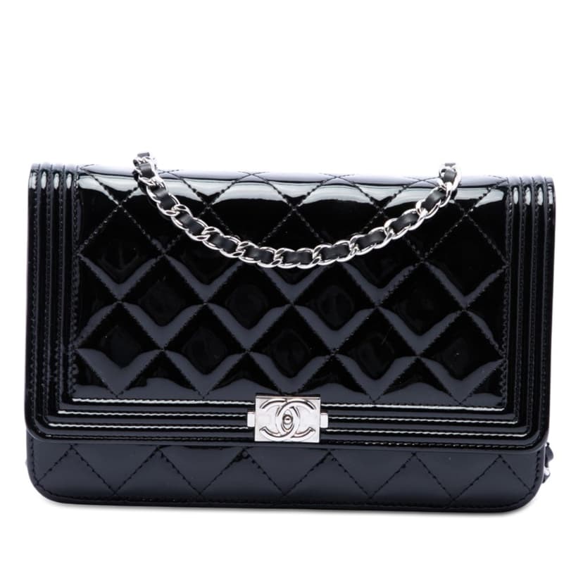 Chanel Quilted Patent Boy Wallet on Chain