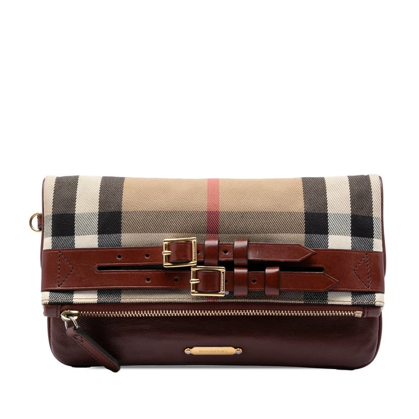 Burberry House Check Canvas and Leather Adeline Fold Over Wristlet Clutch