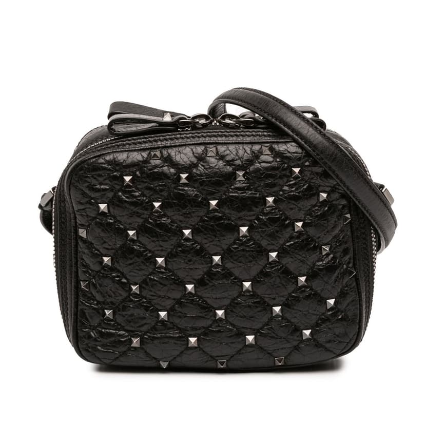 Valentino Quilted Crinkled Leather Rockstud Double Zip Camera Bag