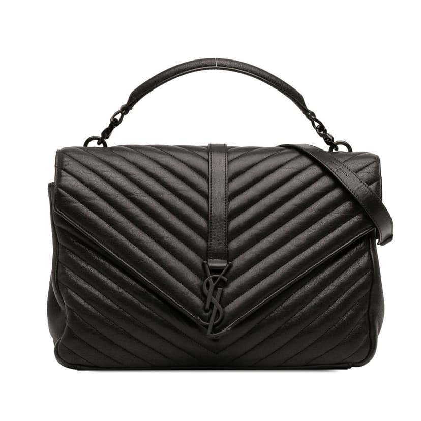 Saint Laurent Large Sheepskin Chevron Monogram Monochrome College Bag