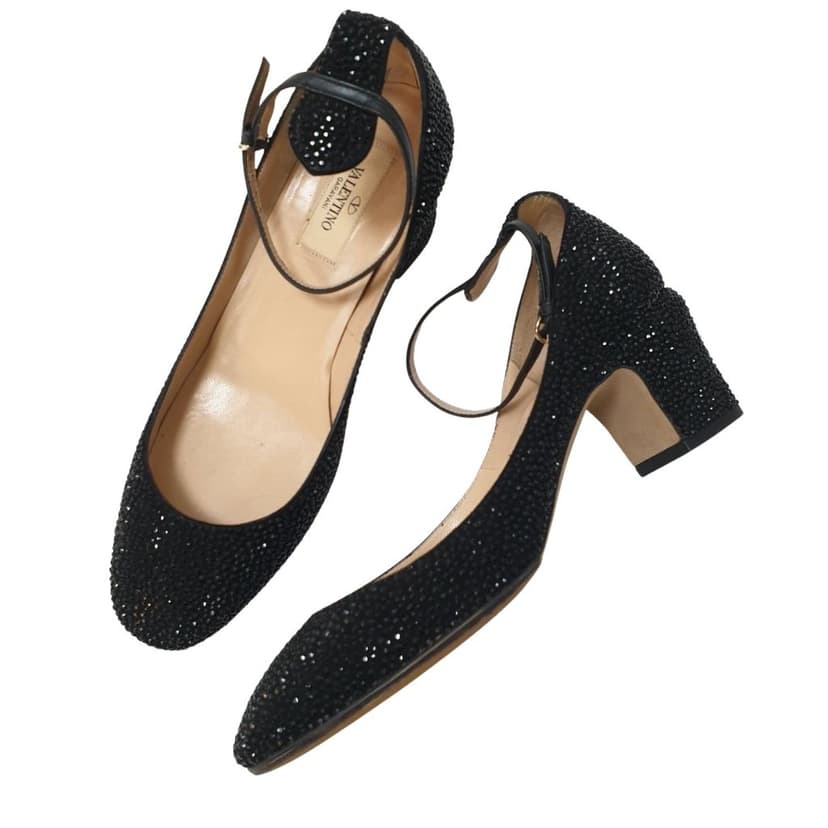 Valentino Valentino Garavani D’Orsay Black Suede Rhinstone Pumps Heels Sz.38.5 Pre owned