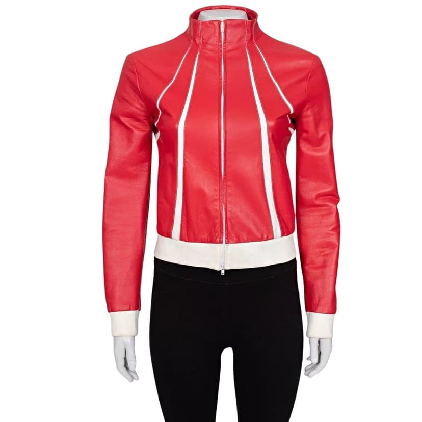 Valentino Valentino Red Leather Contrast Details Jacket Sz.42 Pre-owned