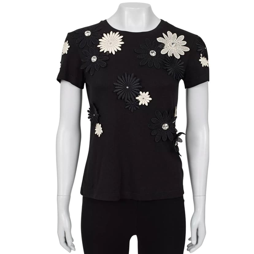 Emanuel Ungaro Emanuel Ungaro Black & White Floral Cotton T-Shirt Sz.38 Pre-owned