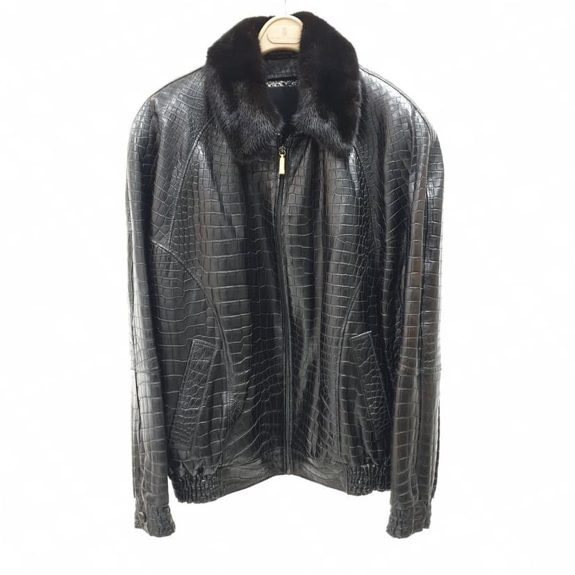 ZILLI Zilli Crocodile Print Lambskin Leather Lined Jacket Size 58 Pre-owned