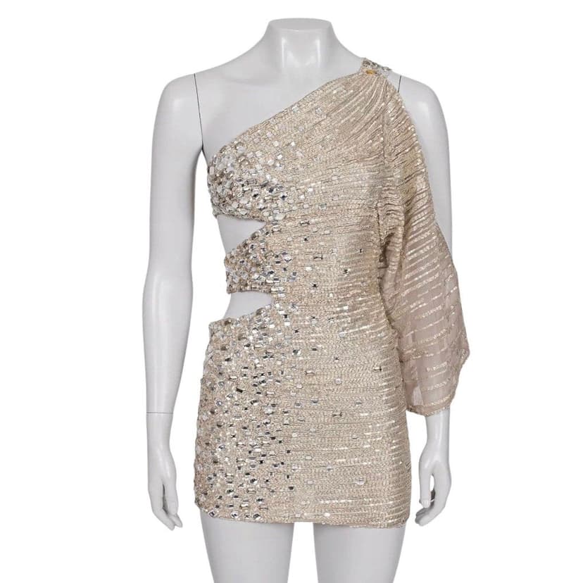 Zuhair murad Zuhair Murad Silver Beaded Cocktail Dress - Size S Pre-owned