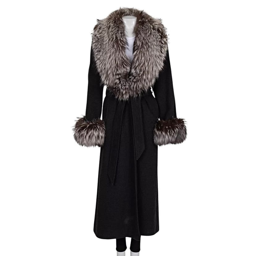 Zilli Zilli Grey Coat with Detachable Faux Fur Trim - Size L Pre-owned