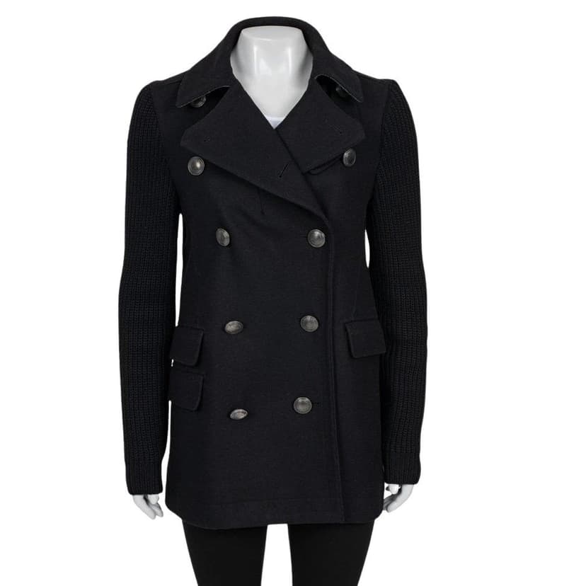 Burberry Burberry Brit Black Wool Coat with Knit Sleeves - Size M Pre-owned