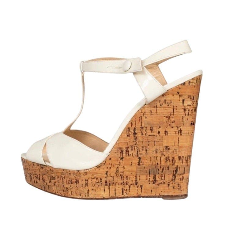 Christian Louboutin Christian Louboutin White Leather Wedge Sandals Sz.40 Pre-owned