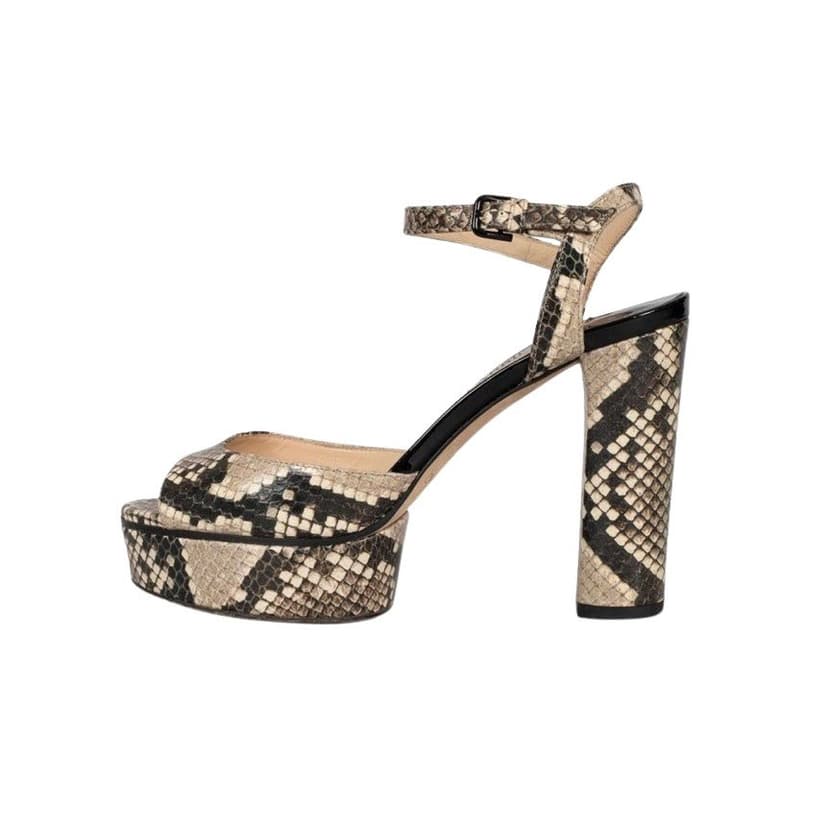 Jimmy Choo صندل جيمي تشو بكعب عريض من الجلد بنقشة جلد الحيوانات، مقاس 36، مستعمل