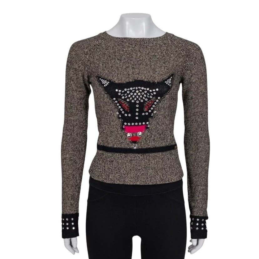 Sonia Rykiel Sonia Rykiel Brown Crystal Embellished Wool Cashmere Sweater Sz.36 pre-owned