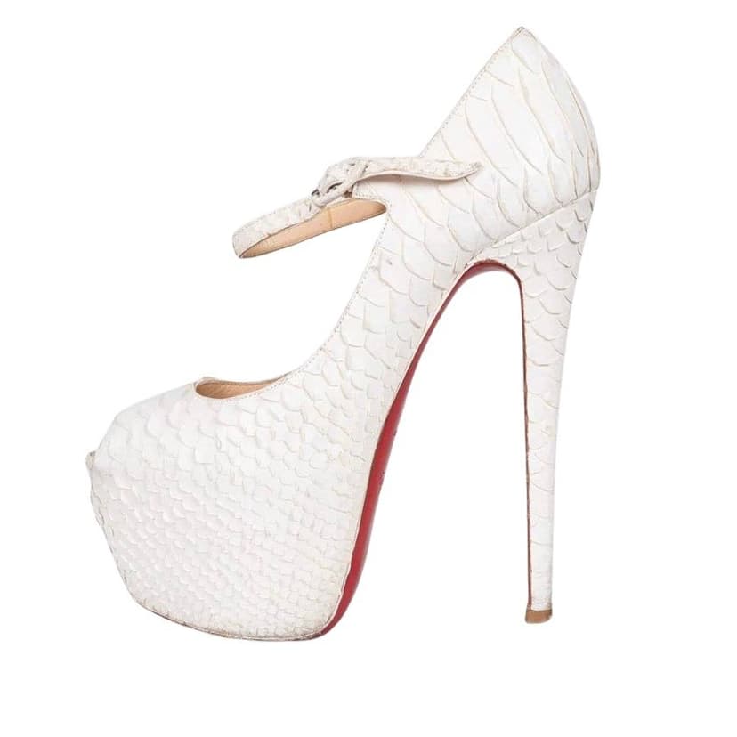 Christian Louboutin Christian Louboutin White Snakeskin print lambskin Peep Toe Pumps Sz.37.5 pre-owned