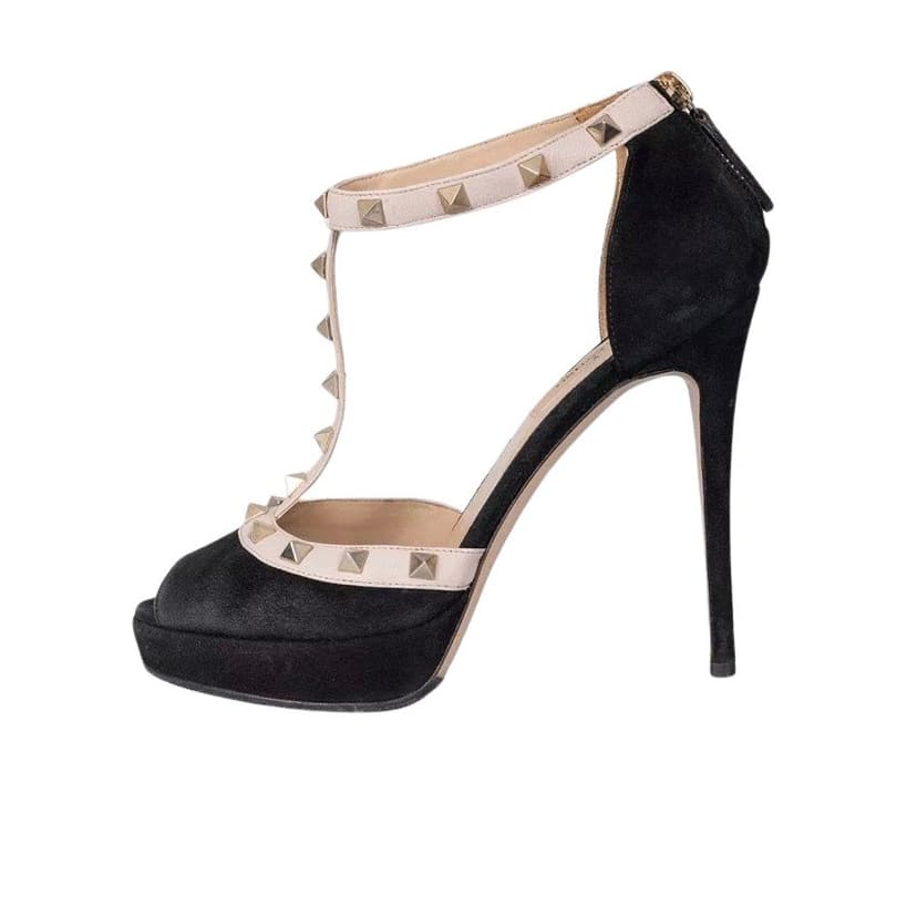 Valentino Valentino Black Suede Open Toe Pumps - Sz 37 Pre-owned