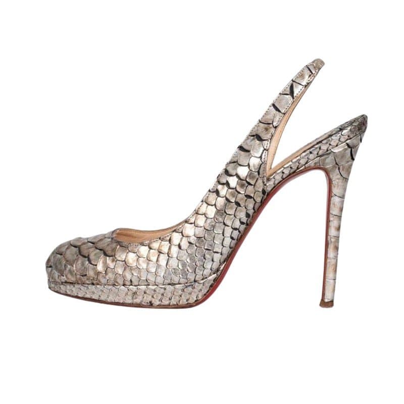 Christian Louboutin Christian Louboutin Silver Lambskin Slingback Heels Sz.37 pre-owned