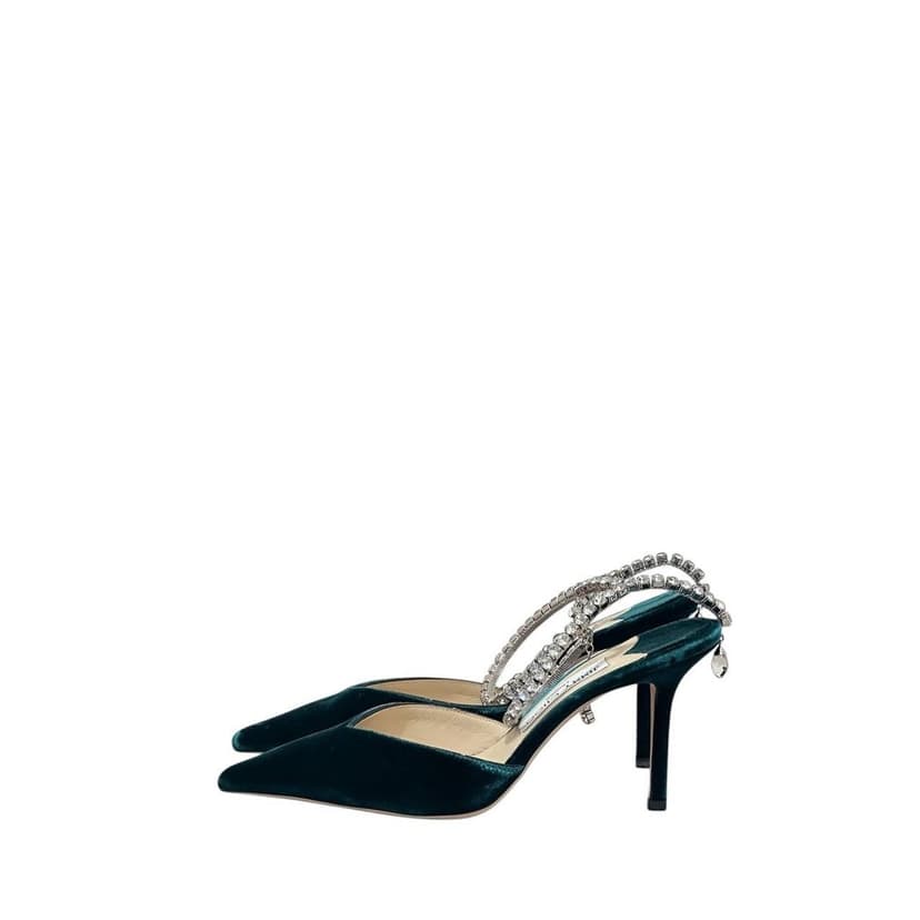 Jimmy Choo حذاء جيمي تشو سايدا 85 أخضر داكن مخملي بكعب عالٍ - مقاس 38، جديد بدون علبة، مستعمل