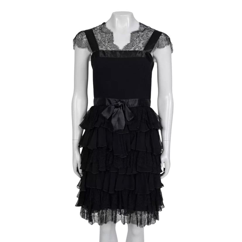 Oscar de la Renta Oscar de la Renta Black Lace Fitted Dress - UK6/XS Pre-owned