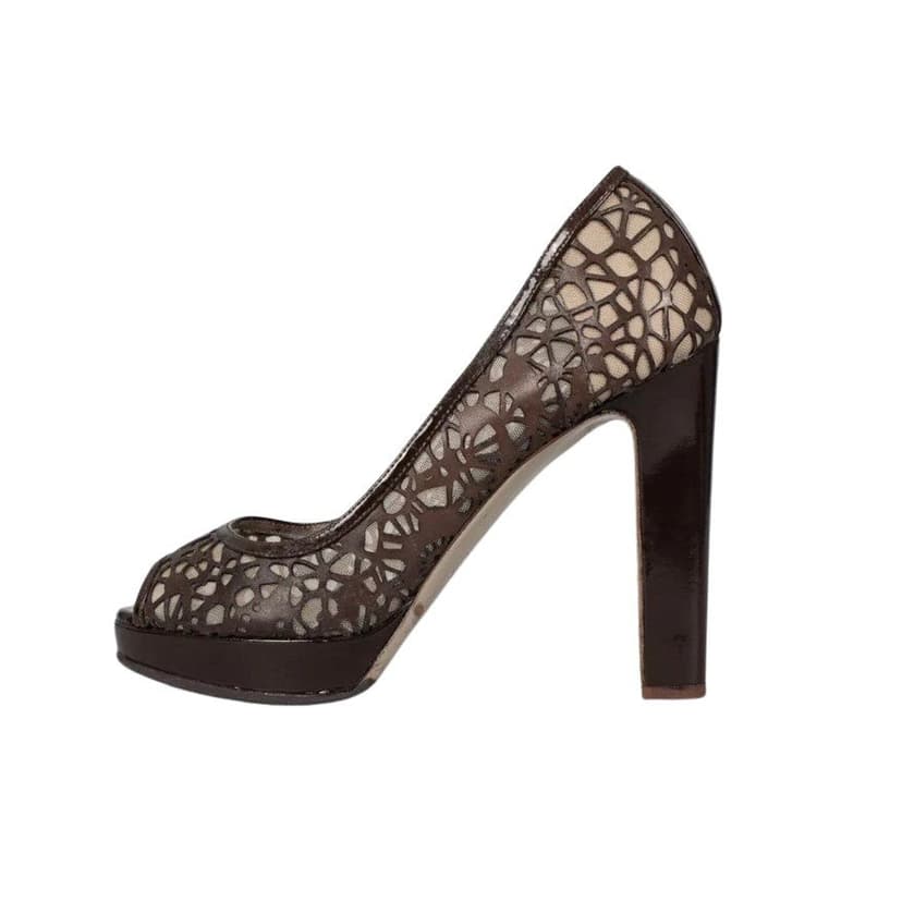 valentino Valentino Perforated Leather Open-Toe Pumps - Brown, Sz 36.5 pre-owned