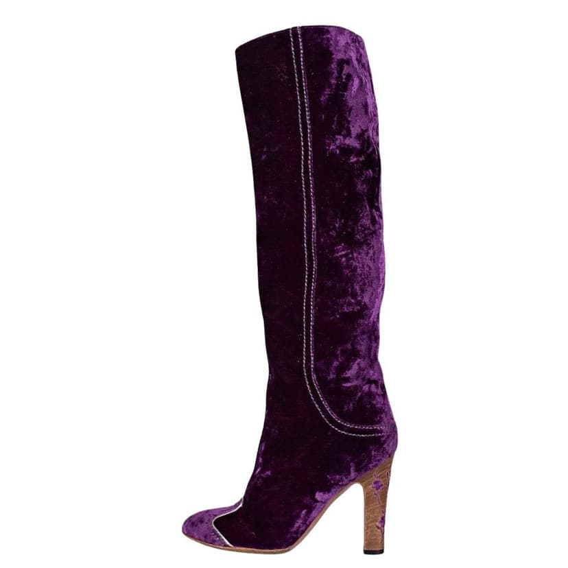 Bottega Veneta Bottega Veneta Purple Velvet Boots Block Heel Sz 37.5 Pre-owned