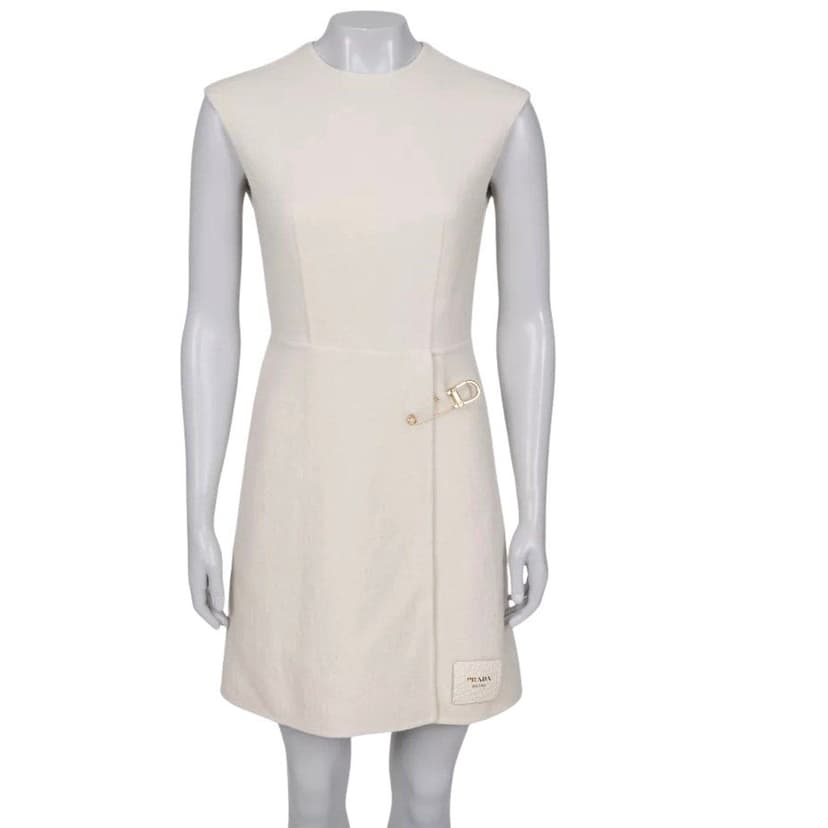 PRADA Prada Cream Wool Fitted Pin Dress  XXS/IT36 pre-owned