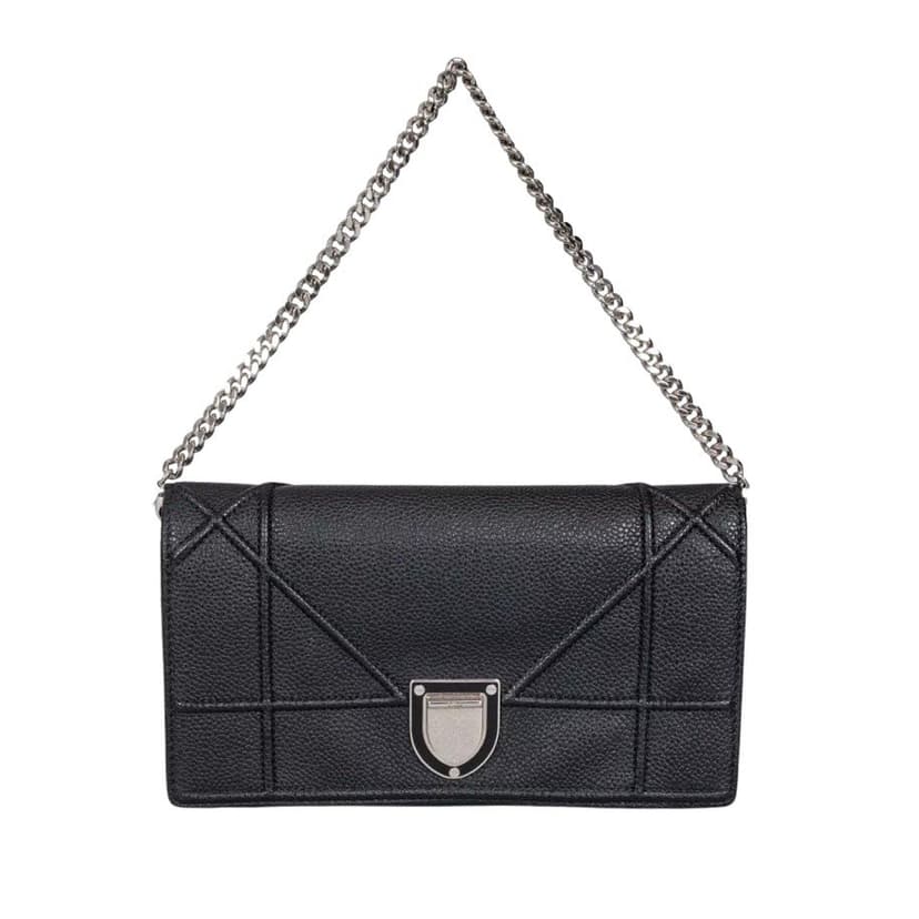 Christian Dior Christian Dior Diorama Black Leather Chain Clutch Pre-owned