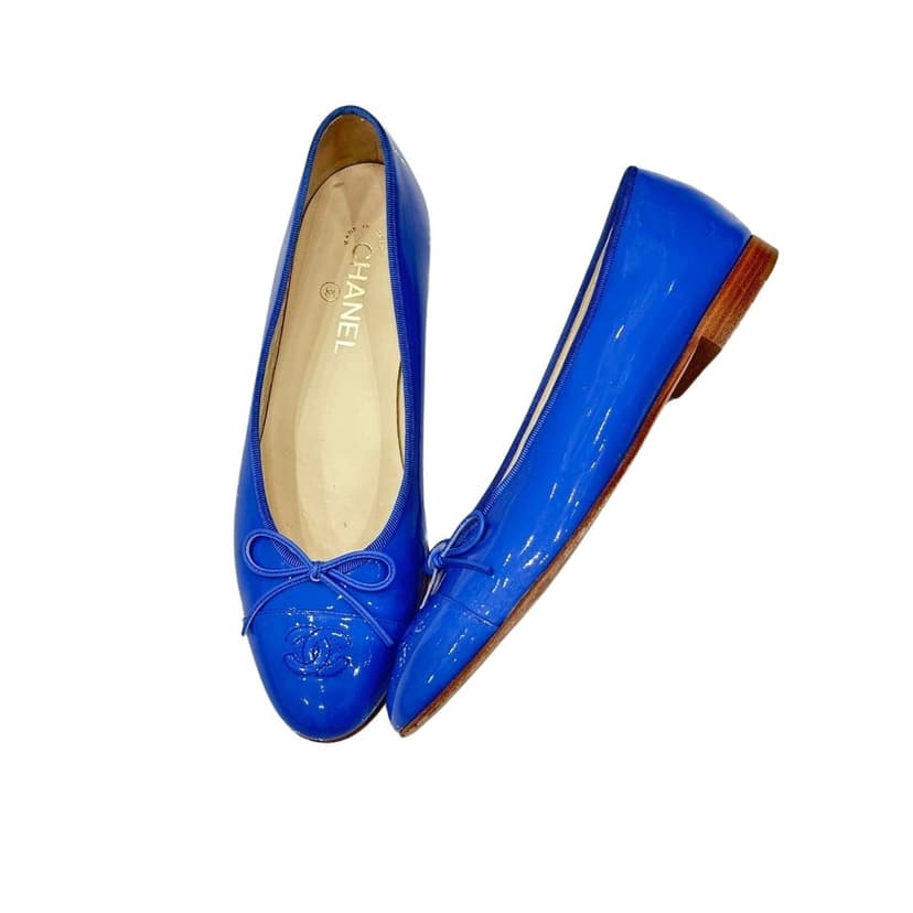 Chanel Chanel Blue Patent Leather CC Bow Ballet Flats Sz.41 pre-owned