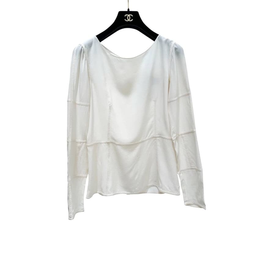 Chanel Chanel White Silk Long Sleeve Blouse Sz.38 Pre-owned