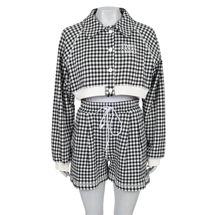 Miu Miu طقم ميو ميو قطني بنقشة مربعات هاوندستوث مع شورت - مقاس صغير (مستعمل)