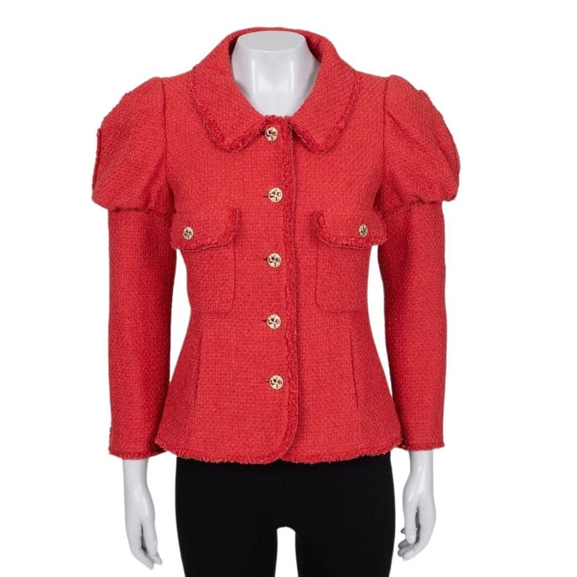 Chanel Chanel Spring 2010 Red Tweed Puffed Shoulders Jacket FR38 pre-owned