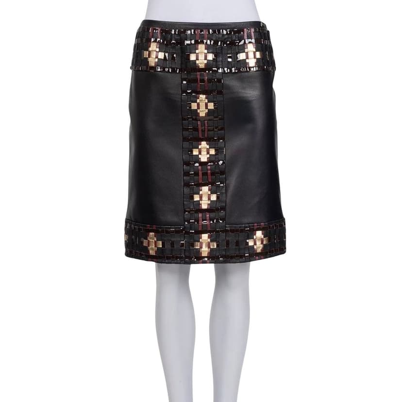 Chanel Chanel Black Sheepskin Leather Skirt - Size FR38 / M  Pre-owned