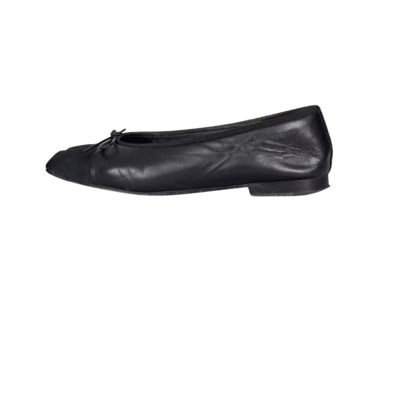 Chanel Chanel Black Leather  Textile Toe Ballet Flats Sz.37.5 pre-owned