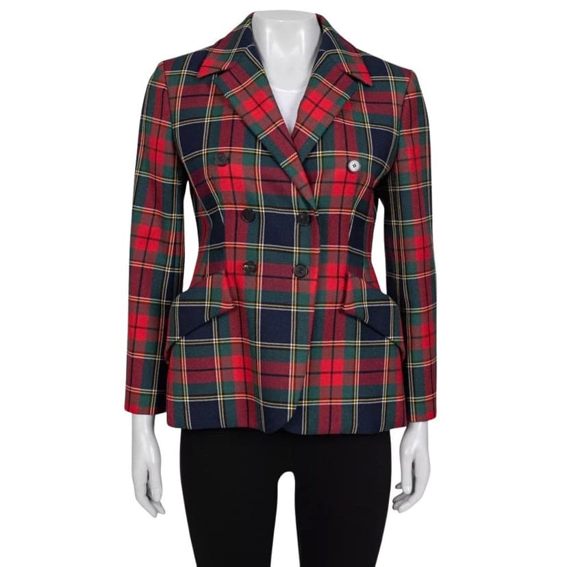 Christian Dior Christian Dior 2019 Tartan Fitted Wool Jacket Sz 40 pre-owned