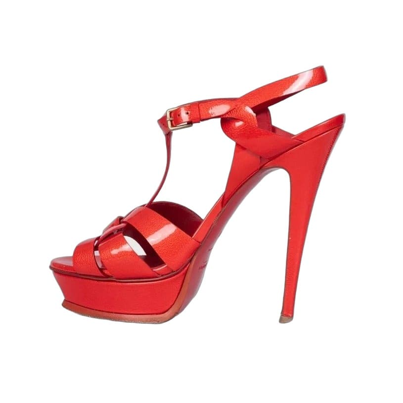 Saint Laurent Saint Laurent Red Leather Tribute Sandals - Size 40 pre-owned