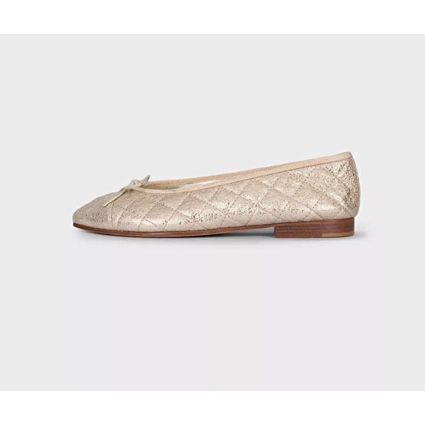 Chanel Chanel Quilted Gold Leather Ballerina Flats - Size 38.5 Pre-owned