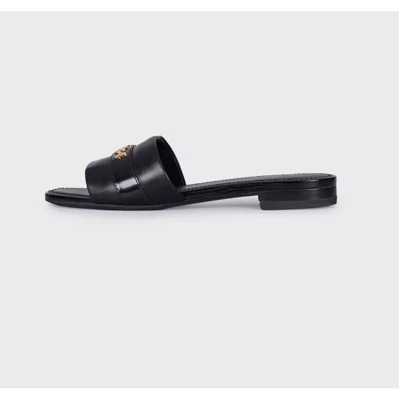 Louis Vuitton Louis Vuitton Black Leather Gold Hardware Slides Sz.39  Pre-owned