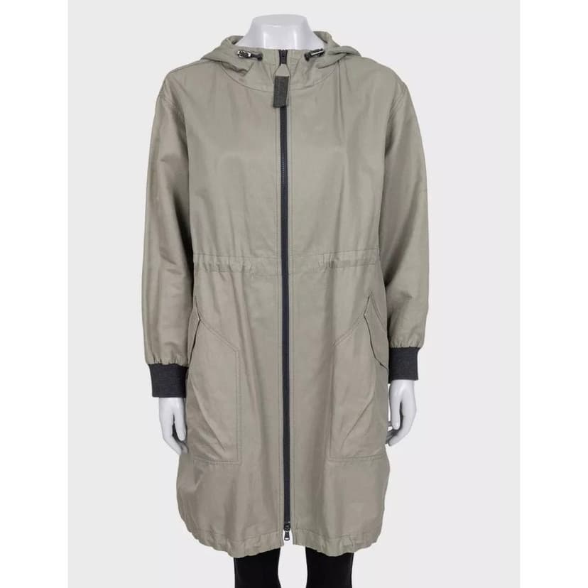 Brunello Cucinelli معطف برونيلو كوتشينيلي أخضر بغطاء رأس - مقاس إيطالي 40/صغير - مستعمل